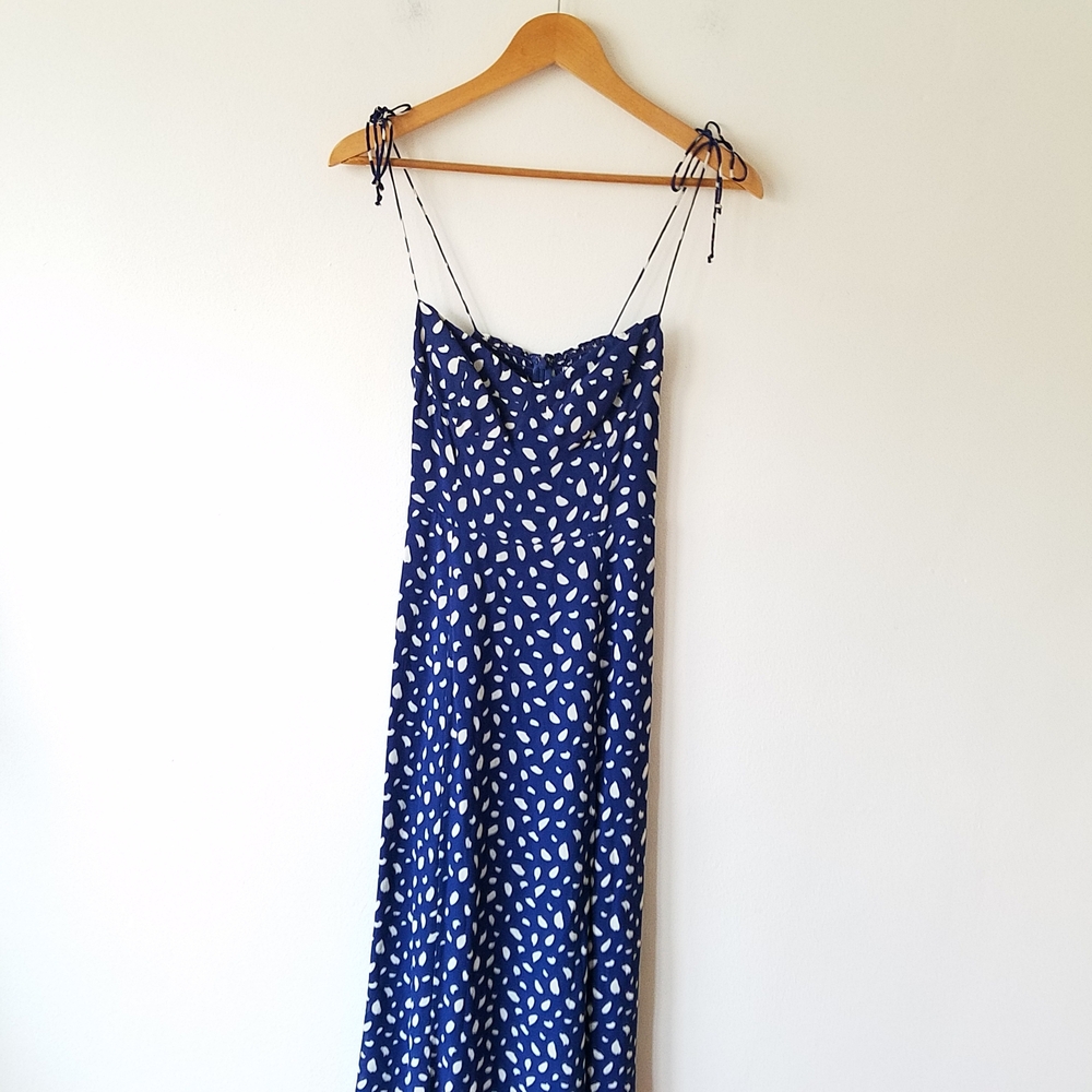 Reformation Juliette Moray Blue Midi Dress Spaghetti Strap Sweetheart Neckline - Picture 10 of 16
